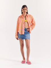 Orange & Pink Gingham Cropped Shirt